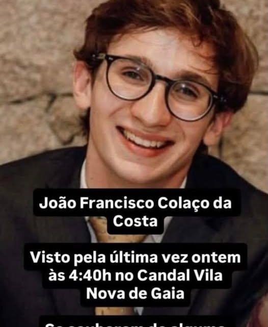 Desaparecido em Vila Nova de Gaia: João Francisco Colaço da Costa, 22 anos Desaparecido em Vila Nova de Gaia: João Francisco Colaço da Costa, 22 anos